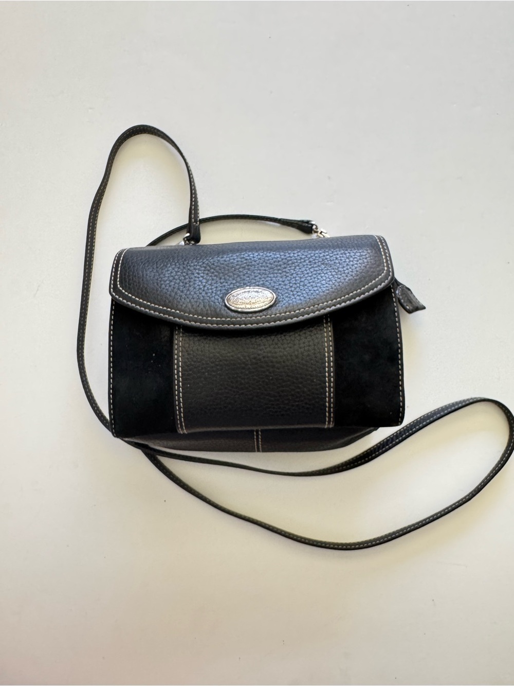 Vintage Brighton Black Leather & Suede Crossbody Bag